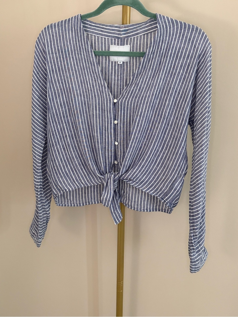 Rails Blue and White Striped Tie-Front Button Blouse